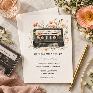 Aquarell-Blumen-Kassette-Geburtstagseinladung Einladung