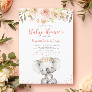 Aquarell-Blumen-Koala-Mädchen-Baby-Party Einladung