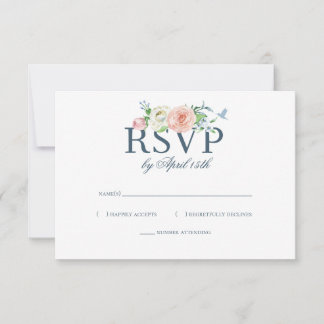 Aquarell-Blumen-Kolibri-Seersucker-Hochzeit RSVP Karte