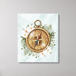 Aquarell-Blumen-Kompass Leinwanddruck