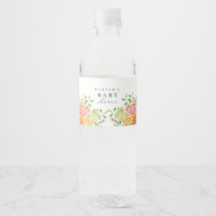 Aquarell-Blumen-Korallen-Grün-Baby-Shower Wasserflaschenetikett