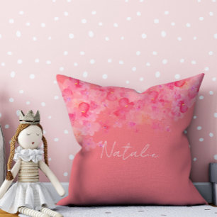 Aquarell-Blumen-Korallen-Name  Kissen