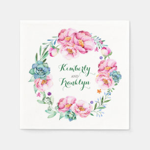 Aquarell-Blumen-Kranz elegante Hochzeit Serviette