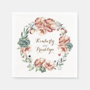 Aquarell-Blumen-Kranz Herbst Elfenbein-Hochzeit Serviette