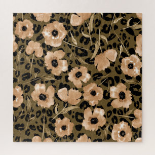 Aquarell-Blumen-Leopard: Endloses Muster Puzzle