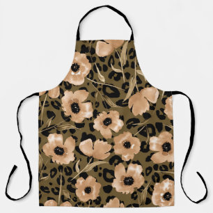 Aquarell-Blumen-Leopard: Endloses Muster Schürze