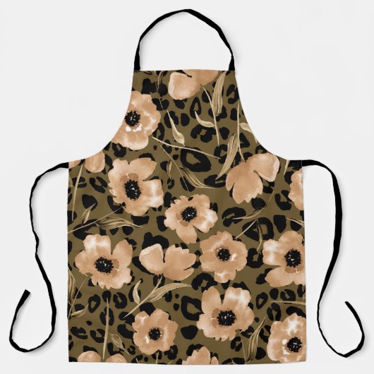 Aquarell-Blumen-Leopard: Endloses Muster Schürze (Vorderseite)