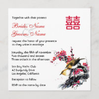 Aquarell-Blumen-Liebesvögel Chinesisch Xi Hochzeit