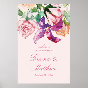 Aquarell-Blumen-Maximalismus-Hochzeitsbegrüßung Poster