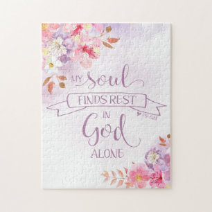 Aquarell-Blumen, meine Seele findet Ruhe - Ps 62:1 Puzzle