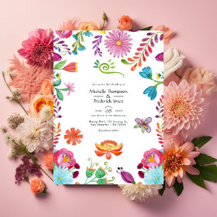 Aquarell-Blumen-Mexikanische Fiesta-Hochzeit Einladung