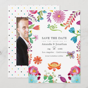 Aquarell-Blumen-Mexikanische-Fiesta-Hochzeitsfoto Save The Date