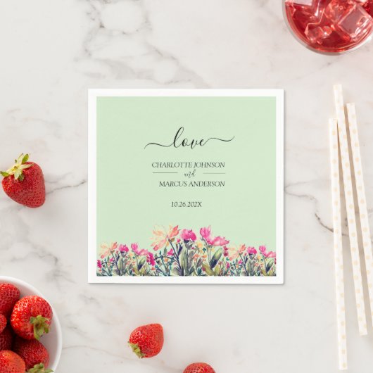 Aquarell-Blumen-Mintgrüne Hochzeitsserviette Serviette (Beispiel)
