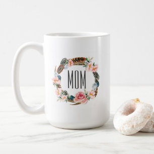 Aquarell Blumen mit Federn Muttertag Kaffeetasse