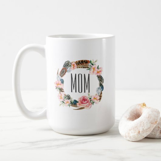 Aquarell Blumen mit Federn | Muttertag Kaffeetasse (Mit Donut)