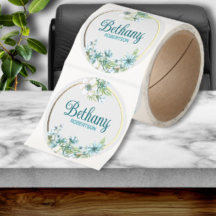 Aquarell-Blumen mit Goldfolien-Akzente personalisi Runder Aufkleber