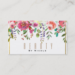 Aquarell Blumen Modern Gold Glamour Visitenkarte