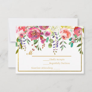 Aquarell Blumen Modern Gold Hochzeit RSVP Karte