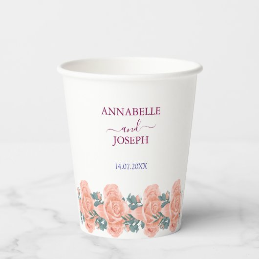 Aquarell Blumen Moderne Botanische Hochzeit Pappbecher (Rückseite)