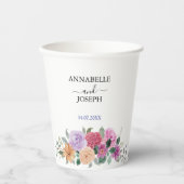 Aquarell-Blumen Moderne Botanische Hochzeit Pappbecher (Vorderseite)