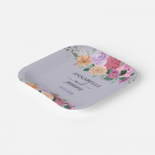 Aquarell Blumen Moderne Botanische Hochzeit Pappteller (Gewinkelt)