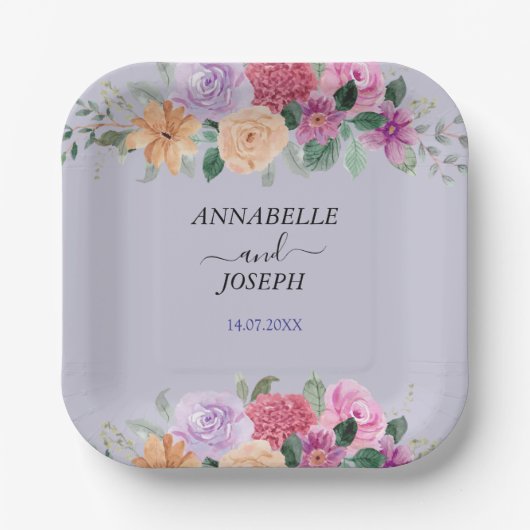 Aquarell Blumen Moderne Botanische Hochzeit Pappteller (Vorderseite)