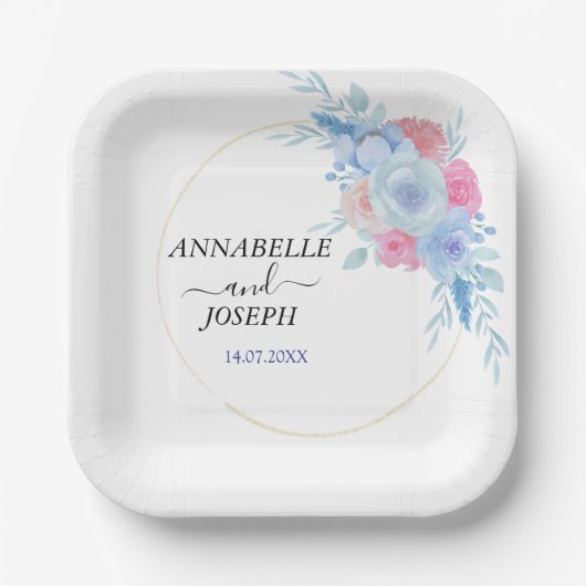 Aquarell Blumen Moderne Botanische Hochzeit Pappteller (Vorderseite)