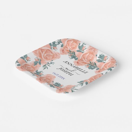 Aquarell Blumen Moderne Botanische Hochzeit Pappteller (Gewinkelt)