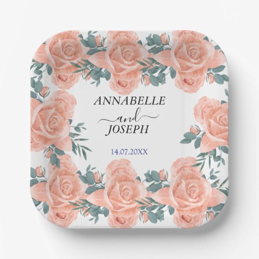 Aquarell Blumen Moderne Botanische Hochzeit Pappteller (Vorderseite)