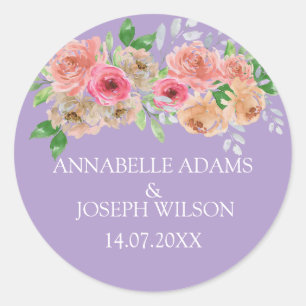 Aquarell Blumen Moderne Botanische Hochzeit Runder Aufkleber