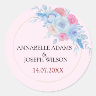 Aquarell Blumen Moderne Botanische Hochzeit Runder Aufkleber