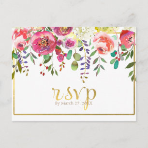 Aquarell-Blumen Moderne Goldene Hochzeit RSVP Einladungspostkarte
