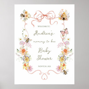 Aquarell-Blumen-„Mommy to Bee“-Baby-Shower-Willkom Poster