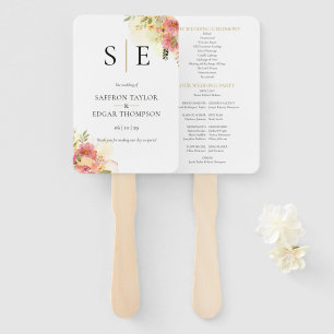 Aquarell-Blumen-Monogramm-Hochzeitsprogramm Fächer