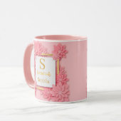 Aquarell-Blumen-Monogramm I Individuelle Gold-Init Tasse (Vorderseite Links)