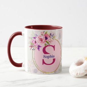 Aquarell-Blumen-Monogramm I Personalisiertes Namen Tasse