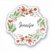 Aquarell-Blumen-Monogramm-Name-Cut-Sticker Aufkleber (Vorderseite)