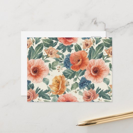 Aquarell Blumen Nahtloses Muster Postkarte (Vorderseite/Rückseite Beispiel)