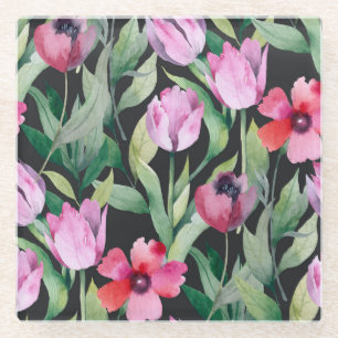 Aquarell-Blumen, nahtloses schönes Muster. Glasuntersetzer