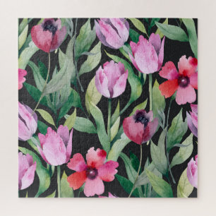 Aquarell-Blumen, nahtloses schönes Muster. Puzzle
