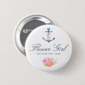 Aquarell-Blumen-nautisches Hochzeits-Blumenmädchen Button (Vorne & Hinten)