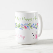 Aquarell-Blumen-Needlepoint Glücksort NAME Kaffeetasse (VorderseiteRechts)