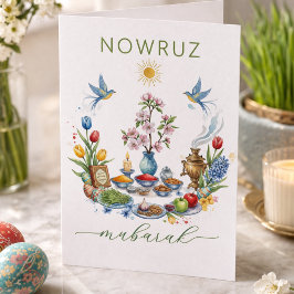 Aquarell-Blumen Nowruz Mubarak - Grußkarte Dankeskarte