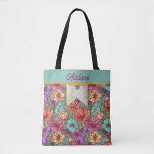 Aquarell Blumen Orange Aqua Creme Rose Botanisch Tasche