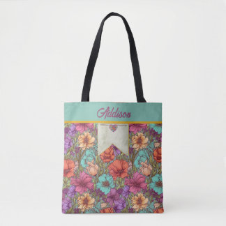 Aquarell Blumen Orange Aqua Creme Rose Botanisch Tasche