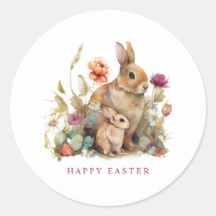 Aquarell-Blumen-Ostern-Hasen-Kaninchen Runder Aufkleber