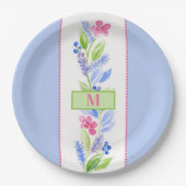 Aquarell-Blumen Pastellfarben NAME INITIALE Pappteller (Vorderseite)