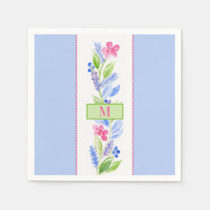 Aquarell-Blumen Pastellfarben NAME INITIALE Serviette