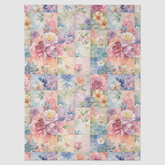Aquarell-Blumen-Patchwork-Decoupage-Papier im Früh Seidenpapier (Vorderseite)