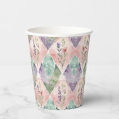 Aquarell-Blumen-Patchwork Pappbecher (Vorderseite)